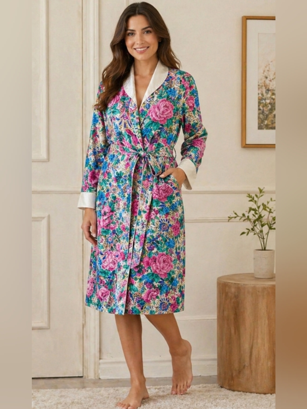 Women's Vintage 1990s Victoria's Secret Pink Floral Paisley Sheer Robe Coverup